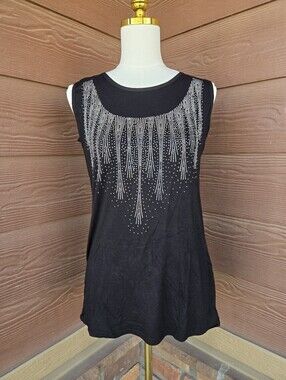 NWT SHINY Sleeveless Black Embellished “TT‑Necklace” Tank Top – One Size Women’s
